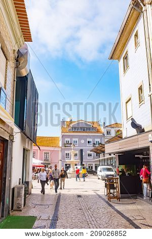 Aveiro, Portugal 2018 Cobbled Street In Historical Centre Of The Tourist Town Of Aveiro. Aveiro, Kno