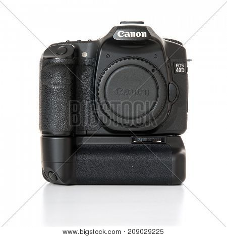 DUSSELDORF, GERMANY - OCTOBER, 2017: Digital SLR camera Canon 40D. All on white background.