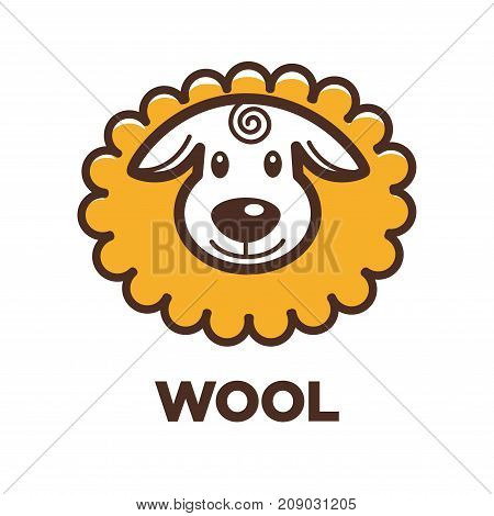 Wool sheep label or logo for yarn knitting handicraft or clothing production tag for pure natural sheep wool textile