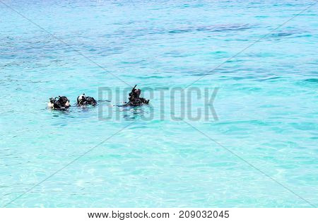 Diving lessons in the pool and the sea