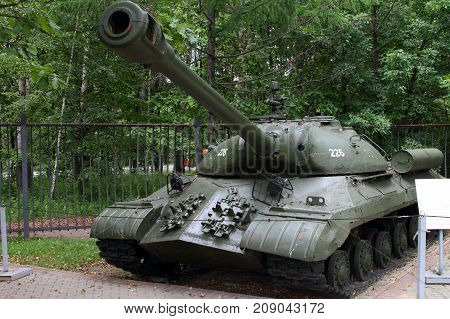 Moscow Russia - July 19 2017: Heavy tank IS-3 model 1945 (USSR) on grounds of weaponry exhibition in Victory Park at Poklonnaya Hill.