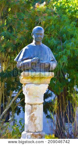 Bronze Bust of the Pope Paulus Sixth on the Mount Tabor in Israel Stylized Photo