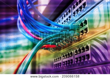 Network cables in switch center server rack
