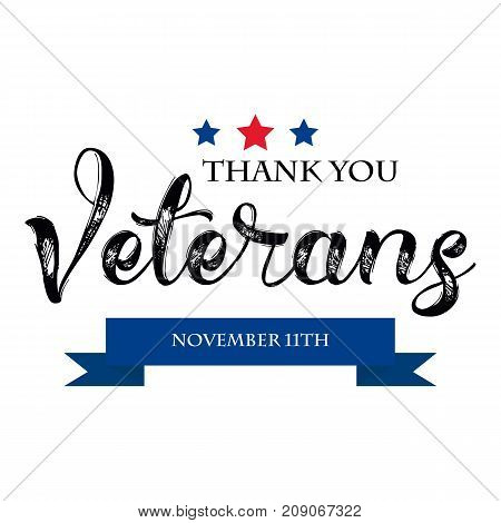 Day veteran usa banner, vector illustration flat, text, texture scrapes