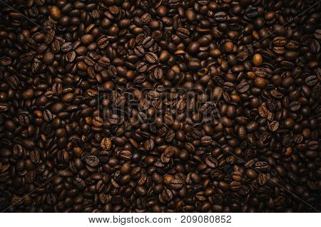 Top view of coffee beans background texture