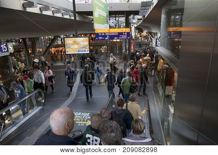 Berlin Germany - October 8 2017: View of interior of the central train station in Berlin Germany.