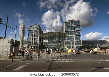 Berlin Germany - October 8 2017: Berlin central station (Hauptbahnhof) on October 8 in Berlin Germany.