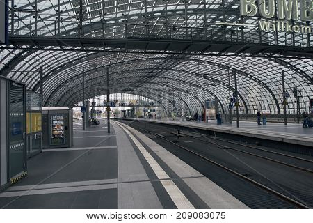 Berlin Germany - October 8 2017: View of interior of the central train station in Berlin Germany.