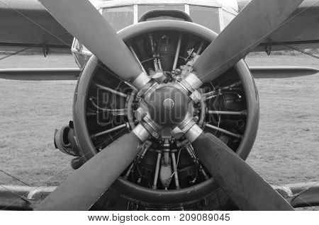an old obsolete aircraft propeller on sky fon