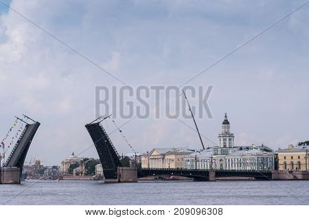 Divorced Palace Bridge in front of the Sea Parade in St. Petersburg Russia