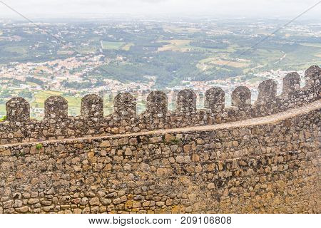 Rock Wall In Castle Of The Moors And Sintra Cityview