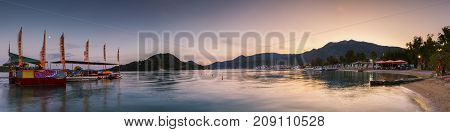 NYDRI, GREECE - OCTOBER 2, 2017: Beach in Nydri village on Lefkada island in Greece on October 2, 2017.