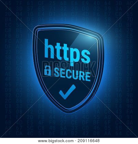 Illustration with a shiny shield. Design for https certificates.