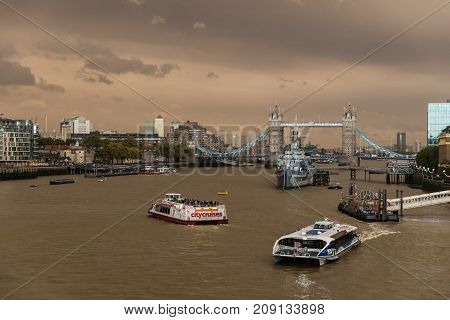 London During Ophelia Storm With Yellow Sky
