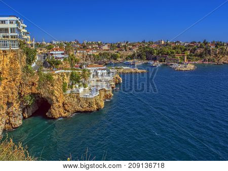 ANTALYA TURKEY - Oct 3 2017: Harbor in old town Kaleici.