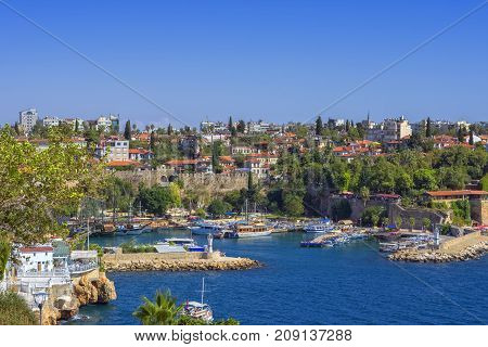 ANTALYA TURKEY - Oct 3 2017: Harbor in old town Kaleici.