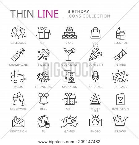Collection of birhtday thin line icons. Vector eps10