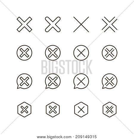 X mark icon set. Collection of high quality outline technology pictograms in modern flat style. Black close symbol for web design and mobile app on white background. Delete line logo.