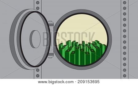 Bank vault room with safe deposit boxes. Flat style illustration. EPS 10 vector.