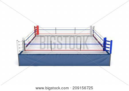 3d rendering of an empty boxing ring in top front view isolated in white background. Boxing match. Fighting show. Sports and recreation.