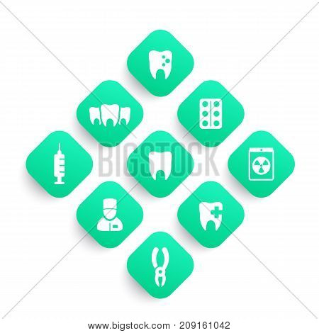 Teeth, dental care, tooth cavity, dentist, stomatology icons set
