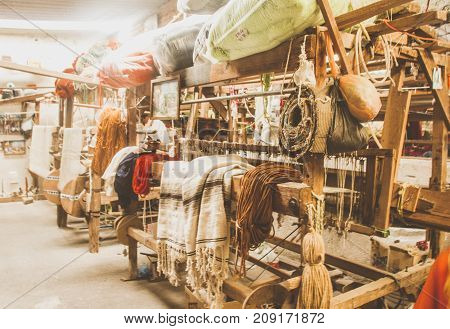 BERNAL QUERETARO / MEXICO - 06 22 2017: Traditional handicraft sewing factory