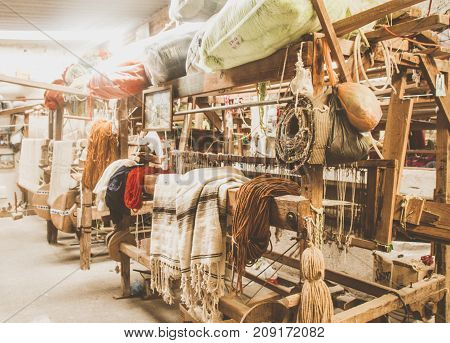 BERNAL QUERETARO / MEXICO - 06 22 2017: Traditional handicraft sewing factory