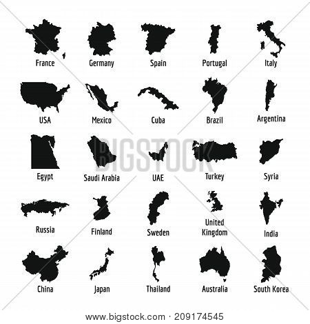 Country Map Icon Set, Simple Style