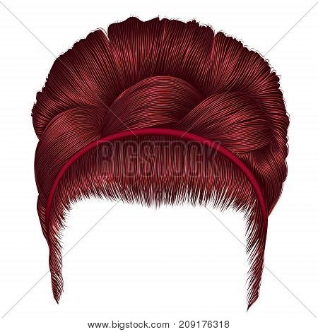 babette of hairs with pigtail Red colors . trendy women fashion beauty style . realistic 3D . retro hairstyle .