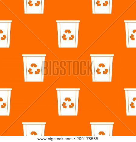 Trash bin with recycle symbol pattern repeat seamless in orange color for any design. Vector geometric illustration