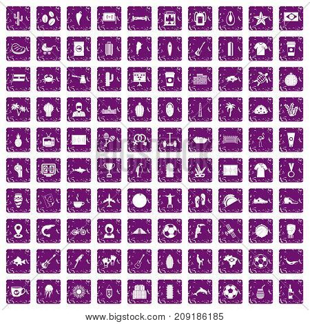 100 South America icons set in grunge style purple color isolated on white background vector illustration