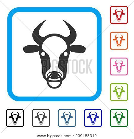 Bull Ring icon. Flat gray iconic symbol inside a light blue rounded squared frame. Black, gray, green, blue, red, orange color additional versions of Bull Ring vector. Designed for web and app UI.