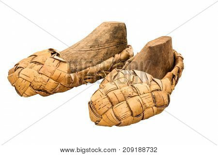 Lapti Bast Shoes Are Clad In Ancient Wooden Shoe Pads