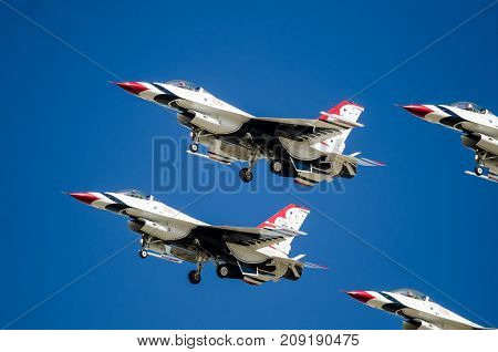 Boise Idaho USA - October 15 2017. United States Air Force Thunderbirds performing at the Gowen Thunder airshow on October 15. 2017.