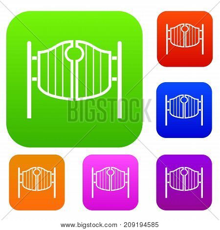 Vintage western swinging saloon doors set icon color in flat style isolated on white. Collection sings vector illustration