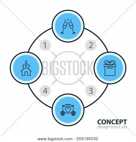 Editable Pack Of Chariot, Building, Wineglass And Other Elements.  Vector Illustration Of 4 Engagement Icons.