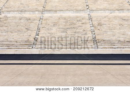 empty marble stairs of panathenaic stadium, athens, greece