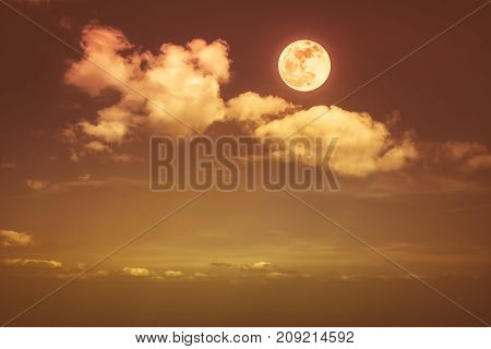 Landscape Of Night Sky With Beautiful Full Moon, Serenity Nature Background.