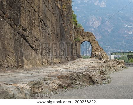 Ancient Roman Road Arch In Donnas