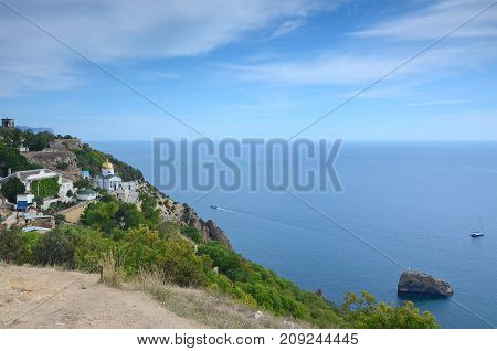 Svyato-georgievskiy monastery in Crimea. The monastery is on the high shore of the Black sea
