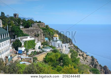 Svyato-georgievskiy monastery in Crimea. The monastery is on the high shore of the Black sea
