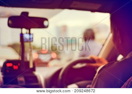 The Scene Of The View From The Taxi Car With Taxi Meter Display In Bangkok, Thailand