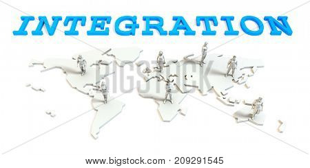  integration Global Business Abstract with People Standing on Map 3D Render
