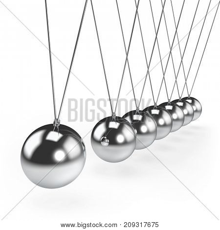Balancing balls Newton's cradle pendulum concept. 3D rendering.