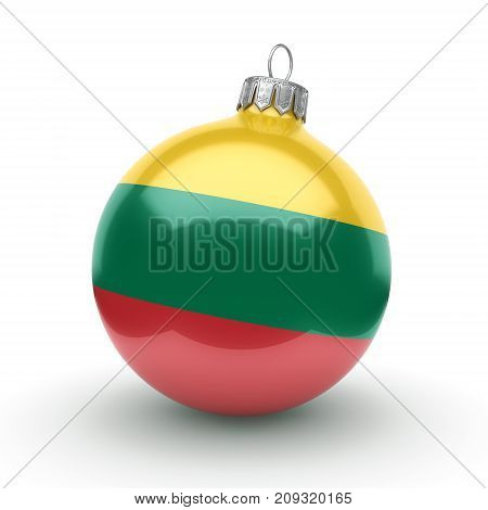 3D Rendering Christmas Ball With The Flag Of Lithuania