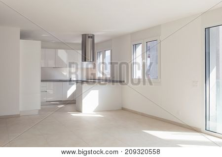 Modern apartment, empty spaces, kitchen