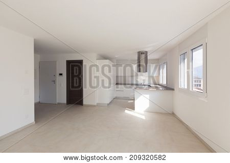 Modern apartment, empty spaces, kitchen