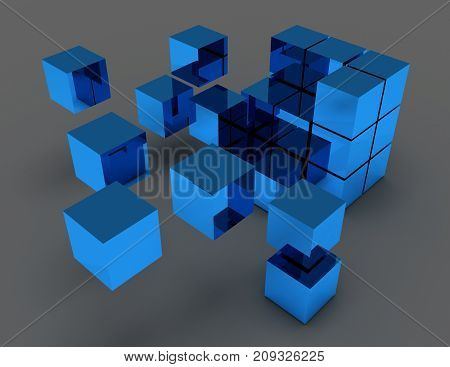 abstract cubes concept . 3d rendered illustration