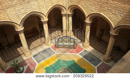 BENGALURU INDIA - FEBRUARY 20 2017: Interior decoration of famous Bangalore Palace. It was private residence of the royal Wodeyar family. It is filled with rare collection of art and paraphernalia from a bygone era.