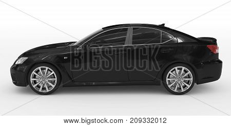 Car Isolated On White - Black Paint, Tinted Glass - Left Side View